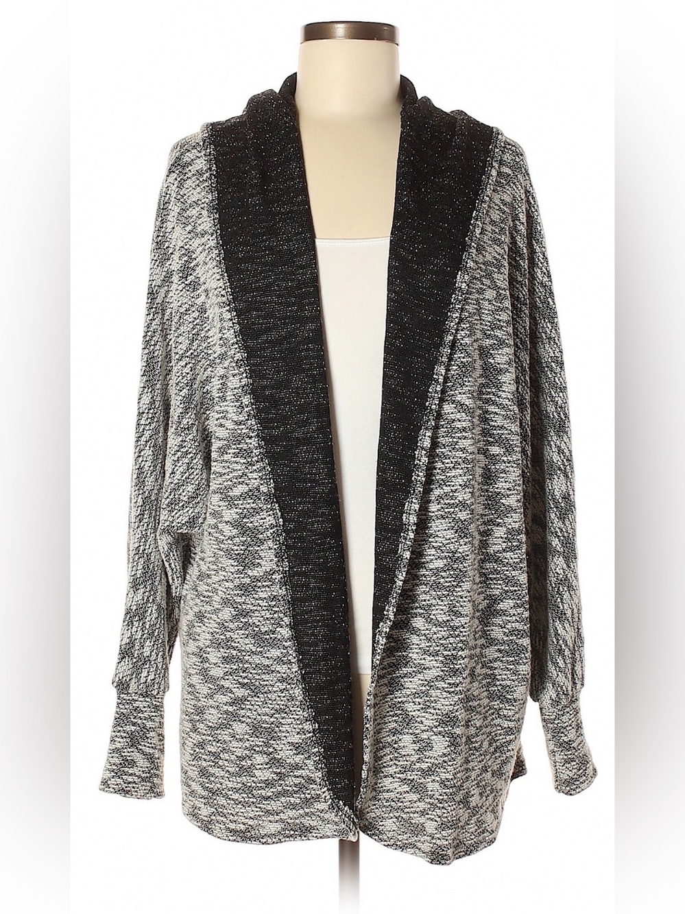 NYMPHE Black & Gray Open-Front Shawl Collar Cardigan